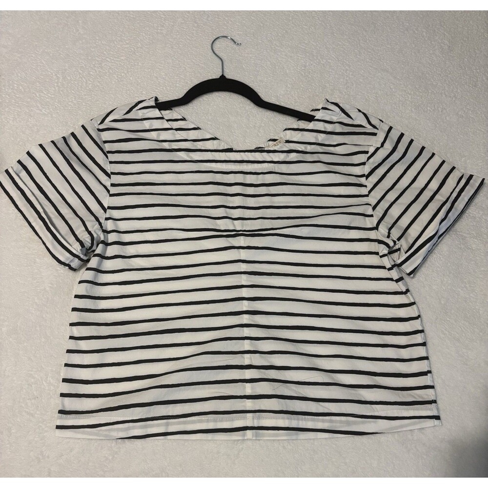 J Crew Black And White Striped Boxy Short Sleeve Shirt Sz Sm